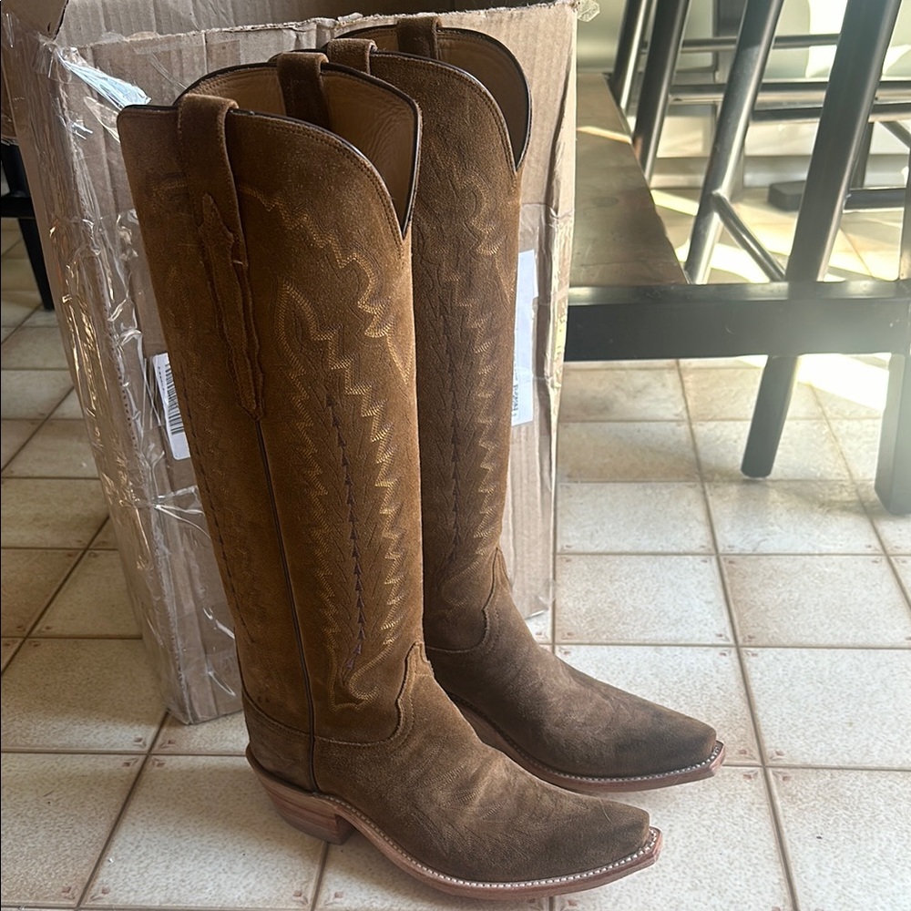 LUCCHESE Priscilla espresso suede tall western boots size 8.5